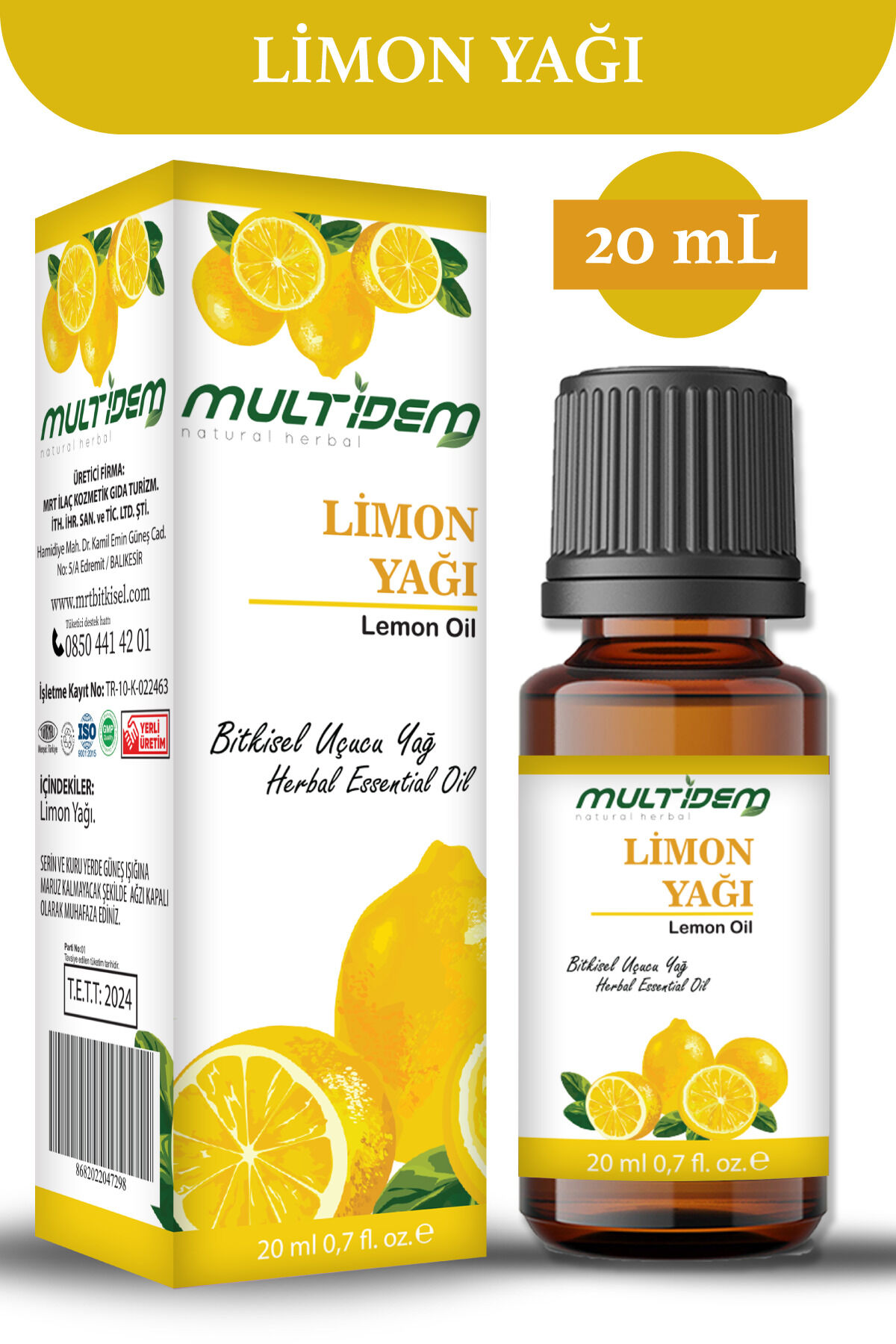 Limon Yağı 20 mL | Saf Uçucu Yağ, Canlandırıcı, Ferahlatıcı ve Aromaterapik Cilt Bakım Yağı