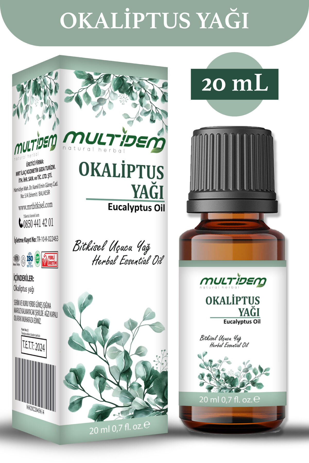Okaliptüs Uçucu Yağı 20 mL | Doğal Okaliptüs Uçucu Yağı, Ferahlatıcı, Canlandırıcı ve Aromaterapik Bakım Yağı
