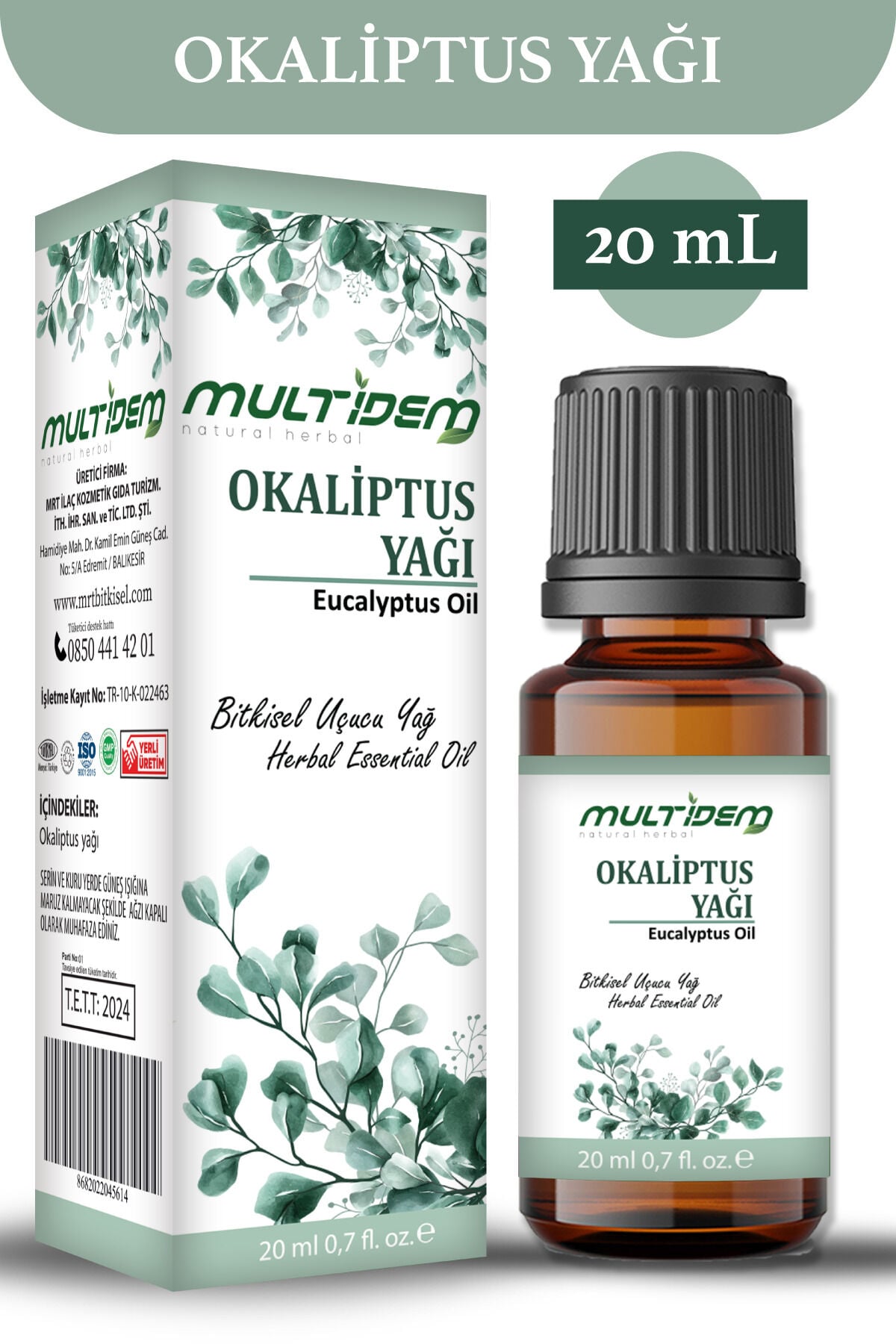 Okaliptüs Uçucu Yağı 20 mL | Doğal Okaliptüs Uçucu Yağı, Ferahlatıcı, Canlandırıcı ve Aromaterapik Bakım Yağı