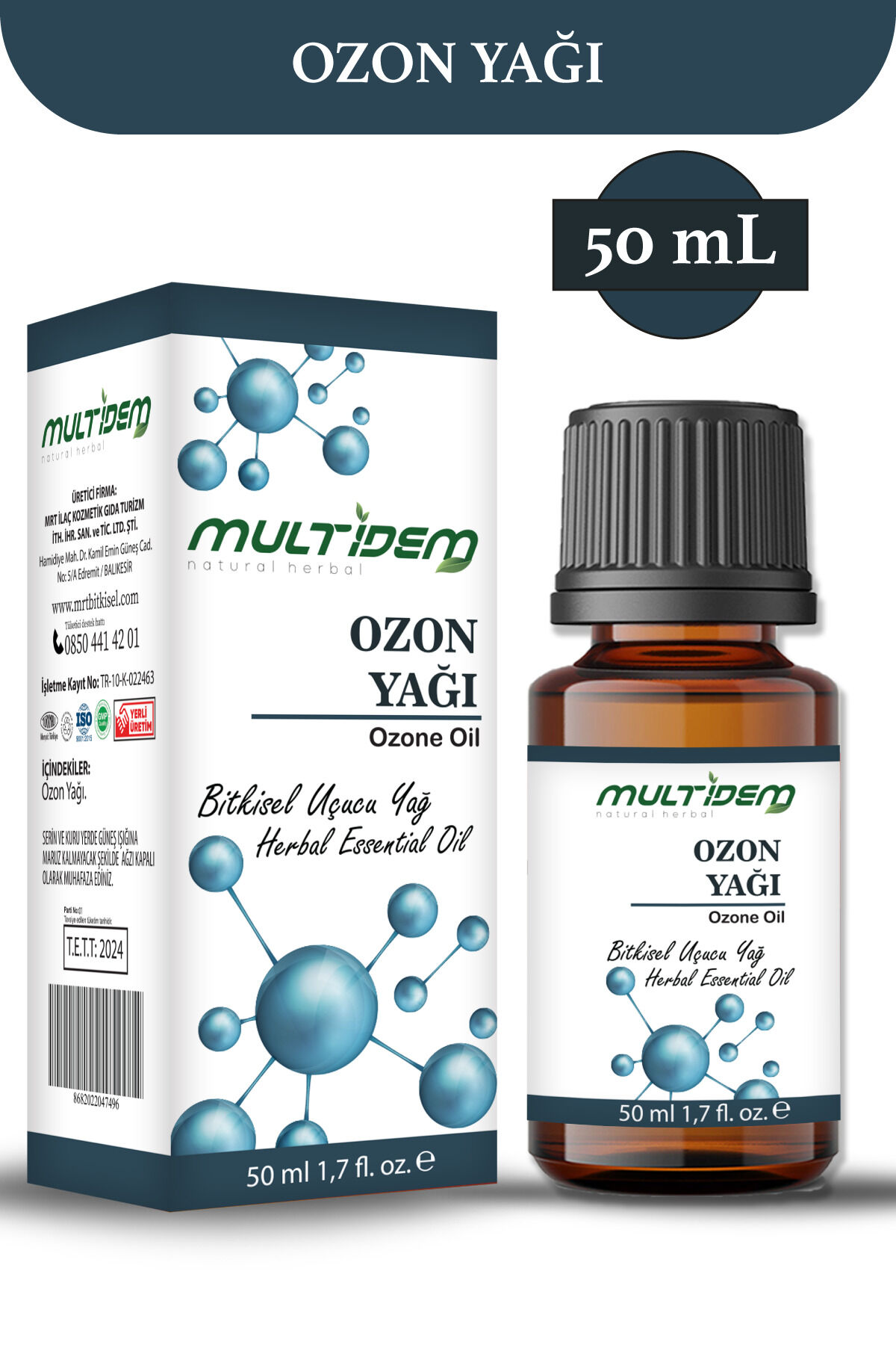 Ozon Yağı 50 mL | Ozonlanmış Bitkisel Bakım Yağı, Yoğun Besleyici, Onarıcı ve Yenileyici Cilt Bakım Yağı