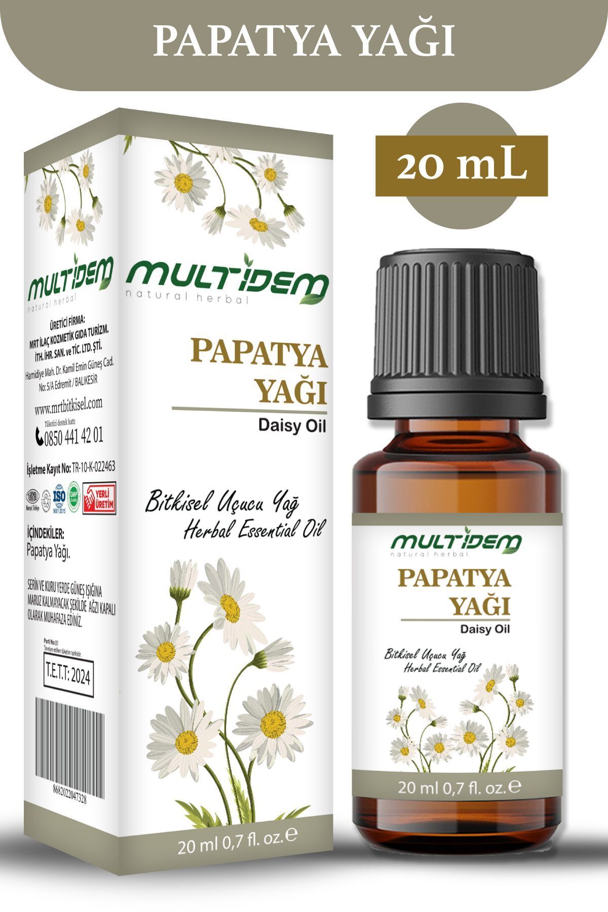 Papatya Yağı 20 mL | Bitkisel Bakım Yağı, Yatıştırıcı, Rahatlatıcı ve Besleyici Cilt ve Saç Bakım Yağı
