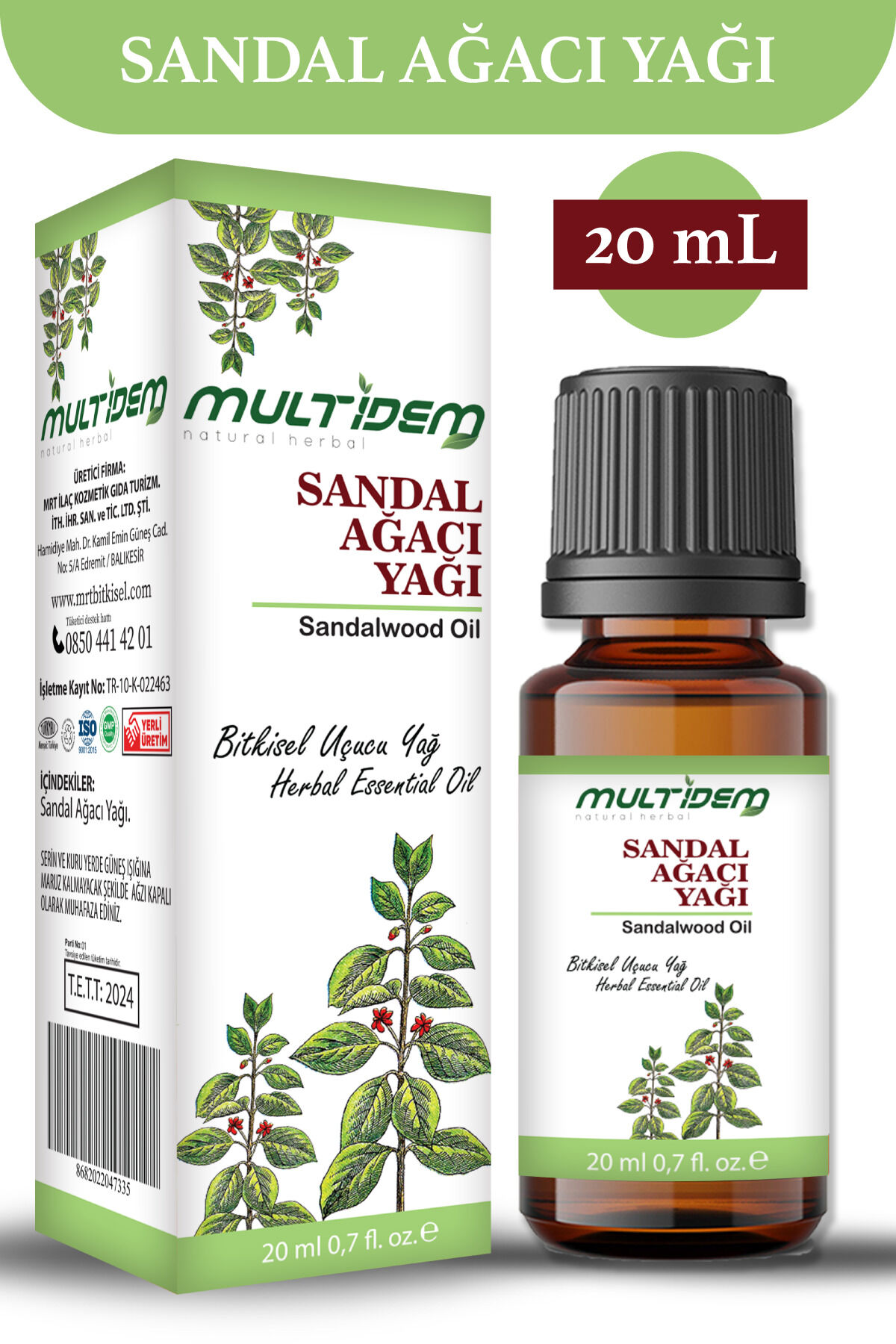 Sandal Ağacı Yağı 20 mL | Aromatik Bitkisel Bakım Yağı, Yatıştırıcı, Nemlendirici ve Rahatlatıcı Cilt Bakım Yağı