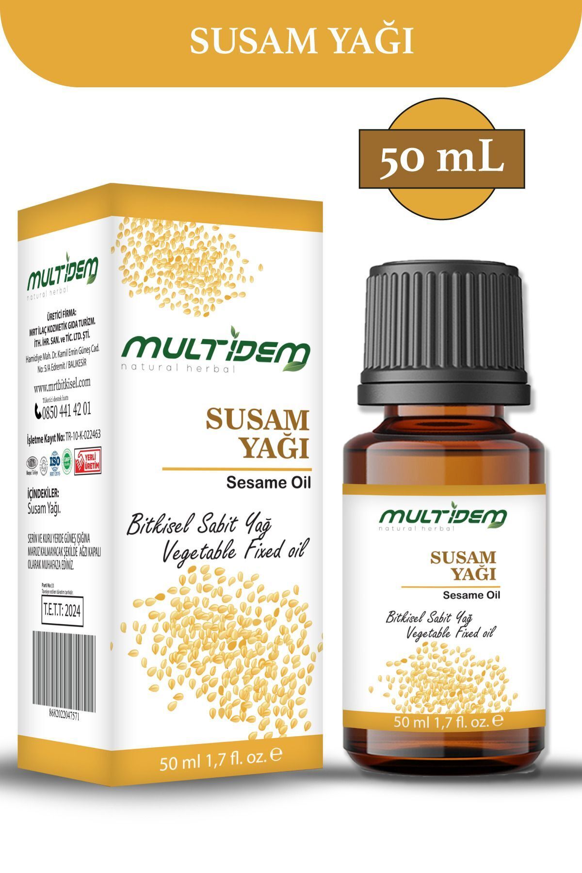 Susam Yağı 50 mL | Bitkisel Bakım Yağı, Yoğun Besleyici, Nemlendirici ve Yumuşatıcı Cilt ve Saç Bakım Yağı
