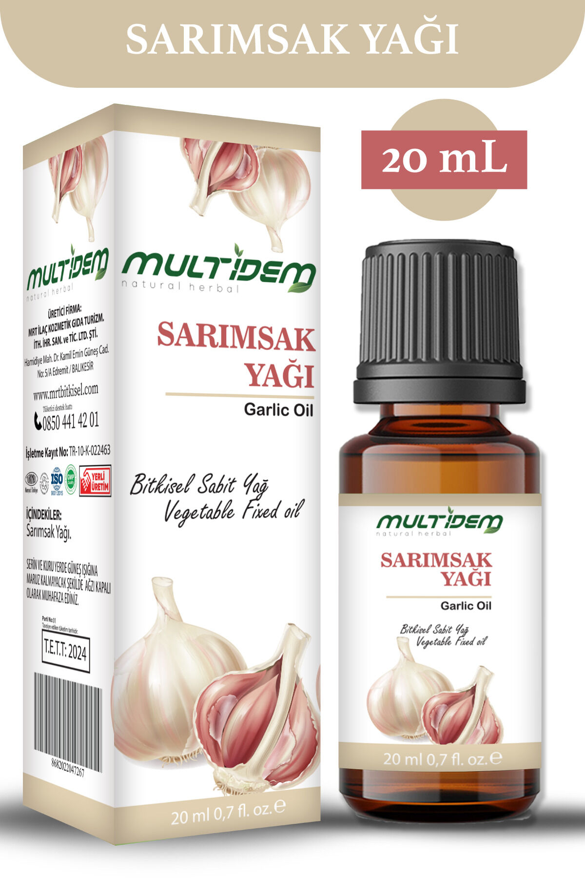 Sarımsak Sabit Yağı 20 mL | Bitkisel Bakım Yağı, Saç ve Cilt Besleyici, Canlandırıcı Bakım Yağı