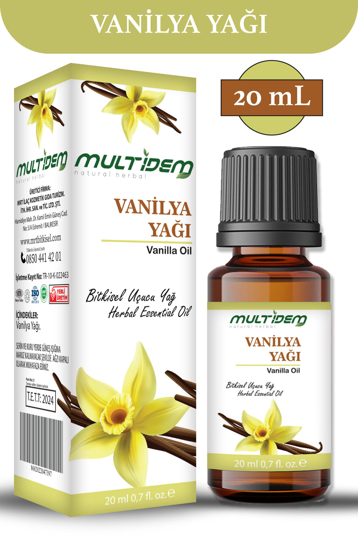 Vanilya Yağı 20 mL | Aromatik Bitkisel Bakım Yağı, Rahatlatıcı, Yumuşatıcı ve Nemlendirici Cilt Bakım Yağı