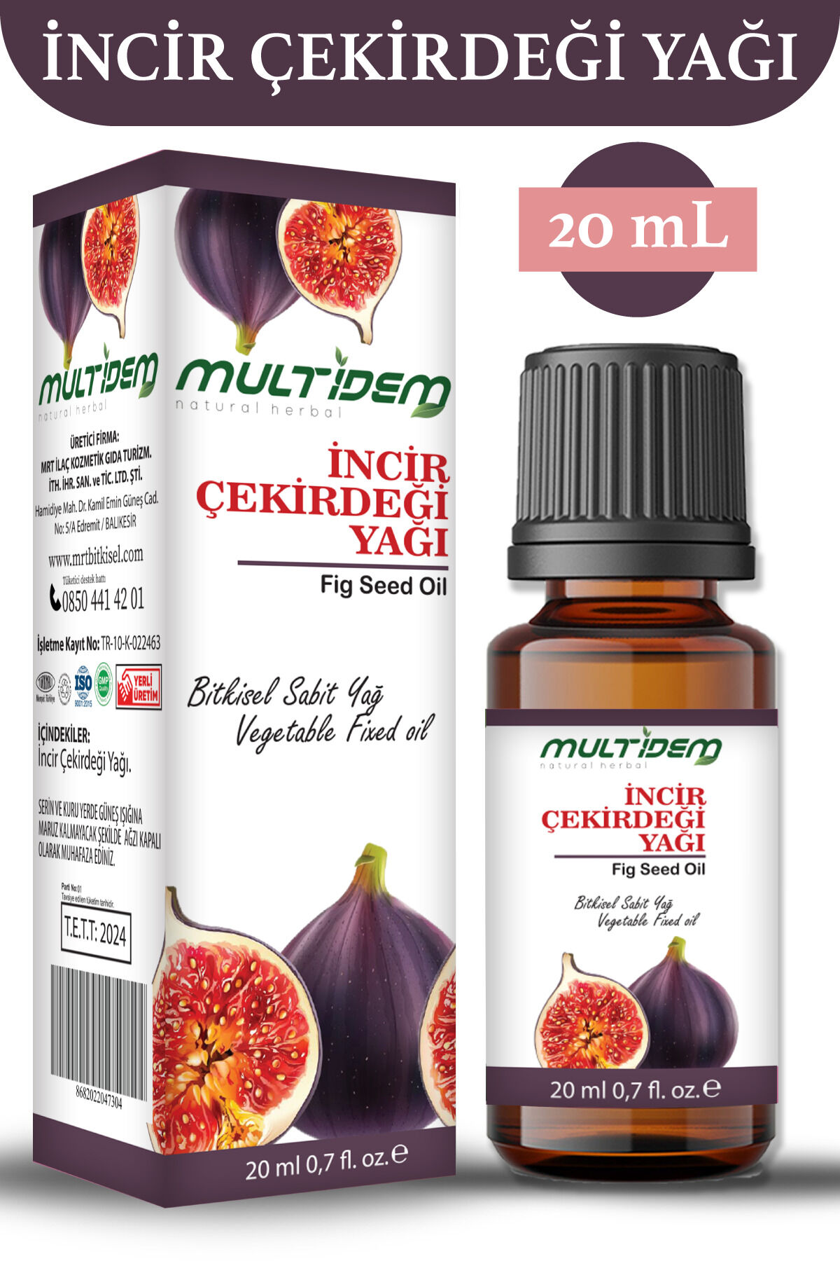 İncir Çekirdeği Yağı 20 mL | Zeytinyağı İle Seyreltilmiş, Besleyici ve Nemlendirici Cilt Bakım Yağı