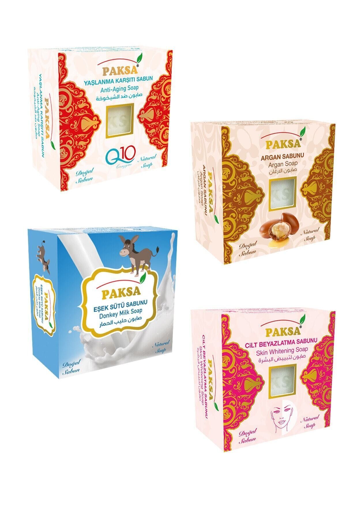 Yaşlanma Karşıtı, Argan, Eşek Sütü ve Cilt Beyazlatıcı Özlü Karışık Bitkisel Sabun Seti 4 x 125 gr | Yenileyici, Besleyici ve Aydınlatıcı Bakım Sabun Seti