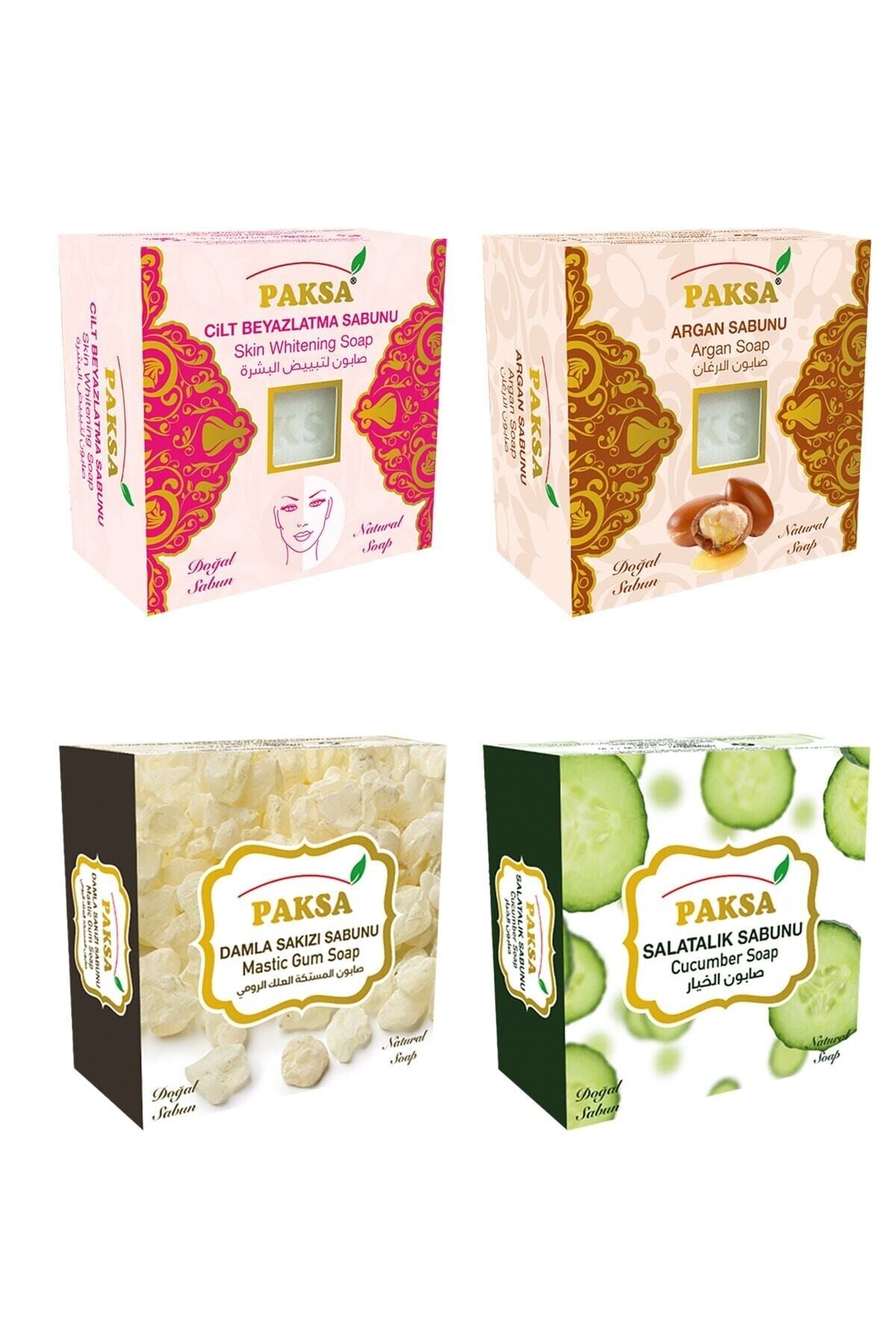 Cilt Beyazlatma, Argan, Damla Sakızı ve Salatalık Özlü Karışık Bitkisel Sabun Seti 4 x 125 gr | Aydınlatıcı, Besleyici ve Ferahlatıcı Bakım Sabun Seti