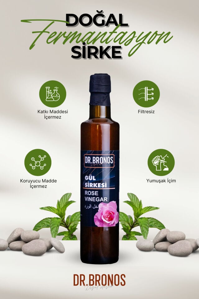 Gül Sirkesi 500 ml Cam Şişe | Saf ve Doğal Gül Özlü Tonik ve Gıda Sirkesi