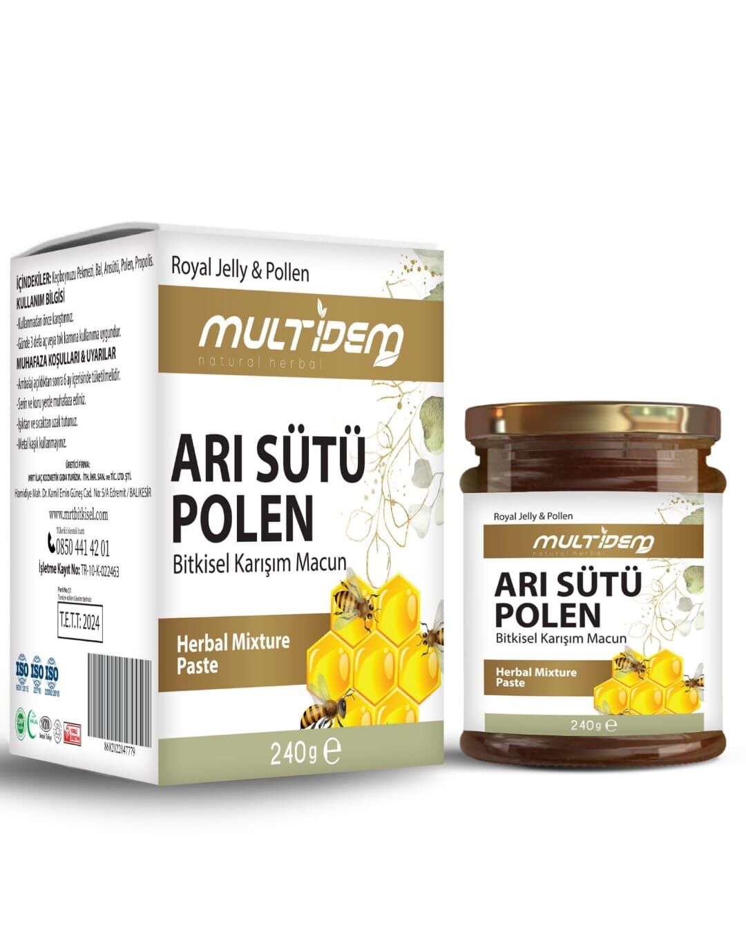 Arı Sütü Polenli Bitkisel Karışım Macun 240 gr | Saf Bal, Arı Sütü, Polen ve Seçkin Arı Ürünleriyle Formüle Edilmiş Doğal Destek Ürünü