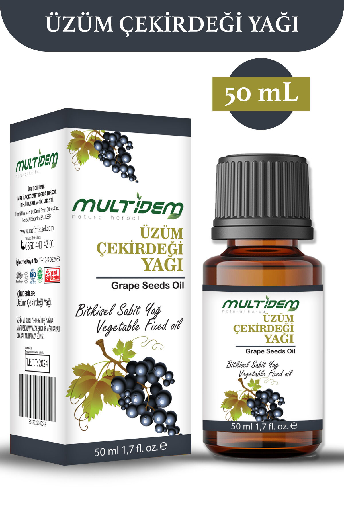 Üzüm Çekirdeği Yağı 50 ml | Cilt Bakımı İçin Yoğun Antioksidan Etkili, Besleyici ve Sıkılaştırıcı Bitkisel Sabit Yağ