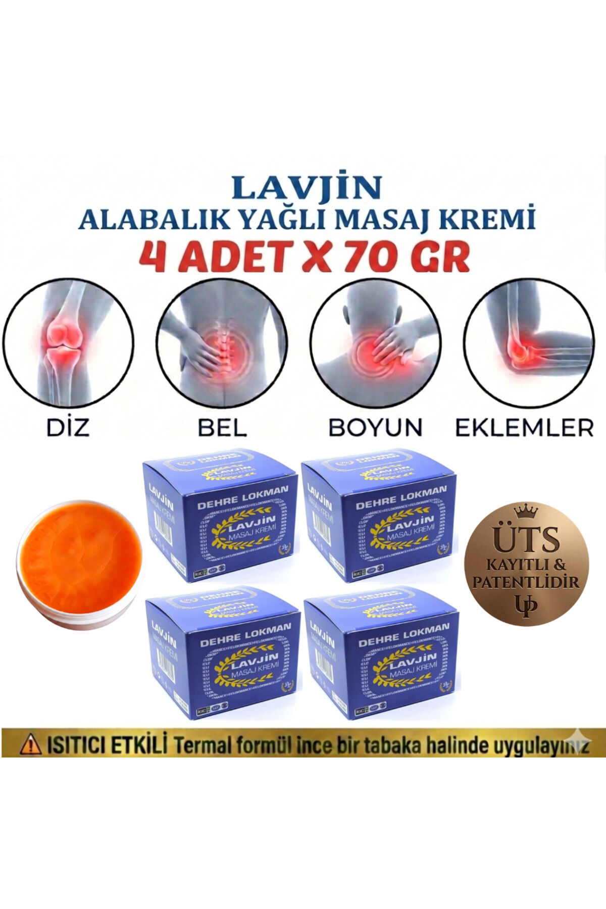 Alabalık Yağlı Lavjin masaj Kremi 70 gr 4 Adet Diz,Bel,Boyun ve Eklemler İçin