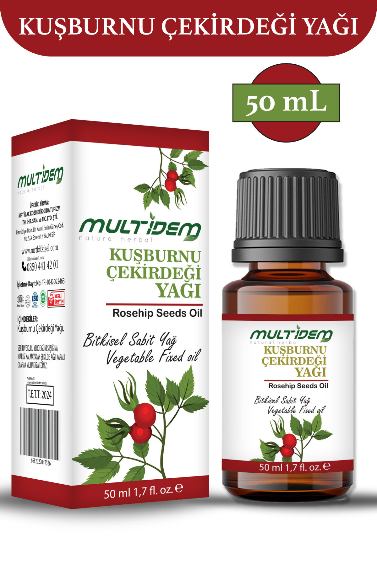 Kuşburnu Çekirdeği Yağı 50 ml | Cilt Bakımı İçin Yoğun Nemlendirici, Onarıcı Bitkisel Bakım Yağı