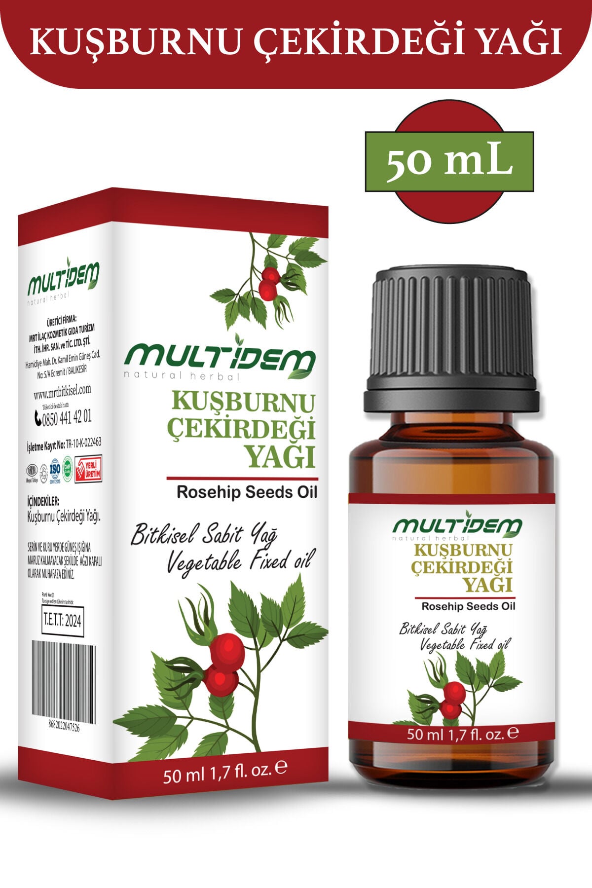 Kuşburnu Çekirdeği Yağı 50 ml | Cilt Bakımı İçin Yoğun Nemlendirici, Onarıcı Bitkisel Bakım Yağı