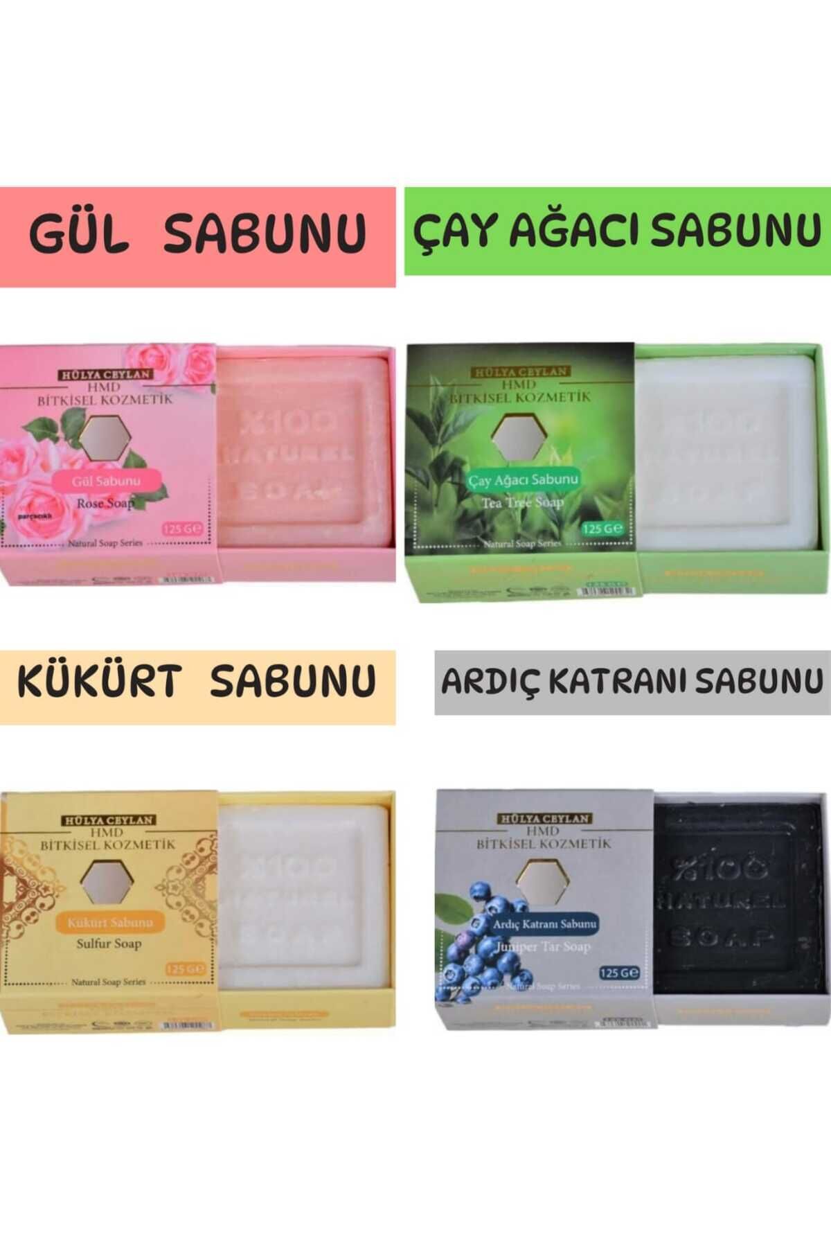Gül, Ardıç Katranı, Çay Ağacı, Kükürt Doğal Sabun Seti (125 gr x 4 Adet) | Çok Yönlü Arındırıcı ve Bakım Seti
