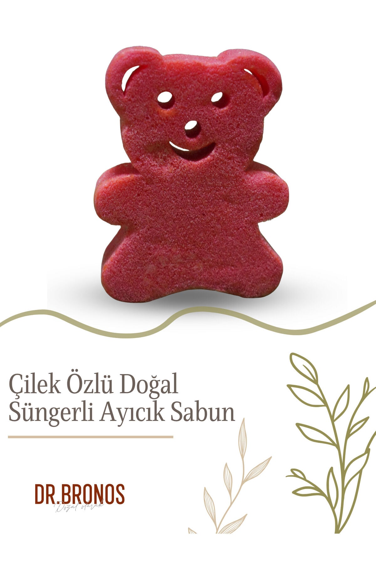 Çilek Özlü Doğal Süngerli Ayıcık Sabunu 135 gr | Canlandırıcı ve Ferahlatıcı Cilt Bakım Sabunu