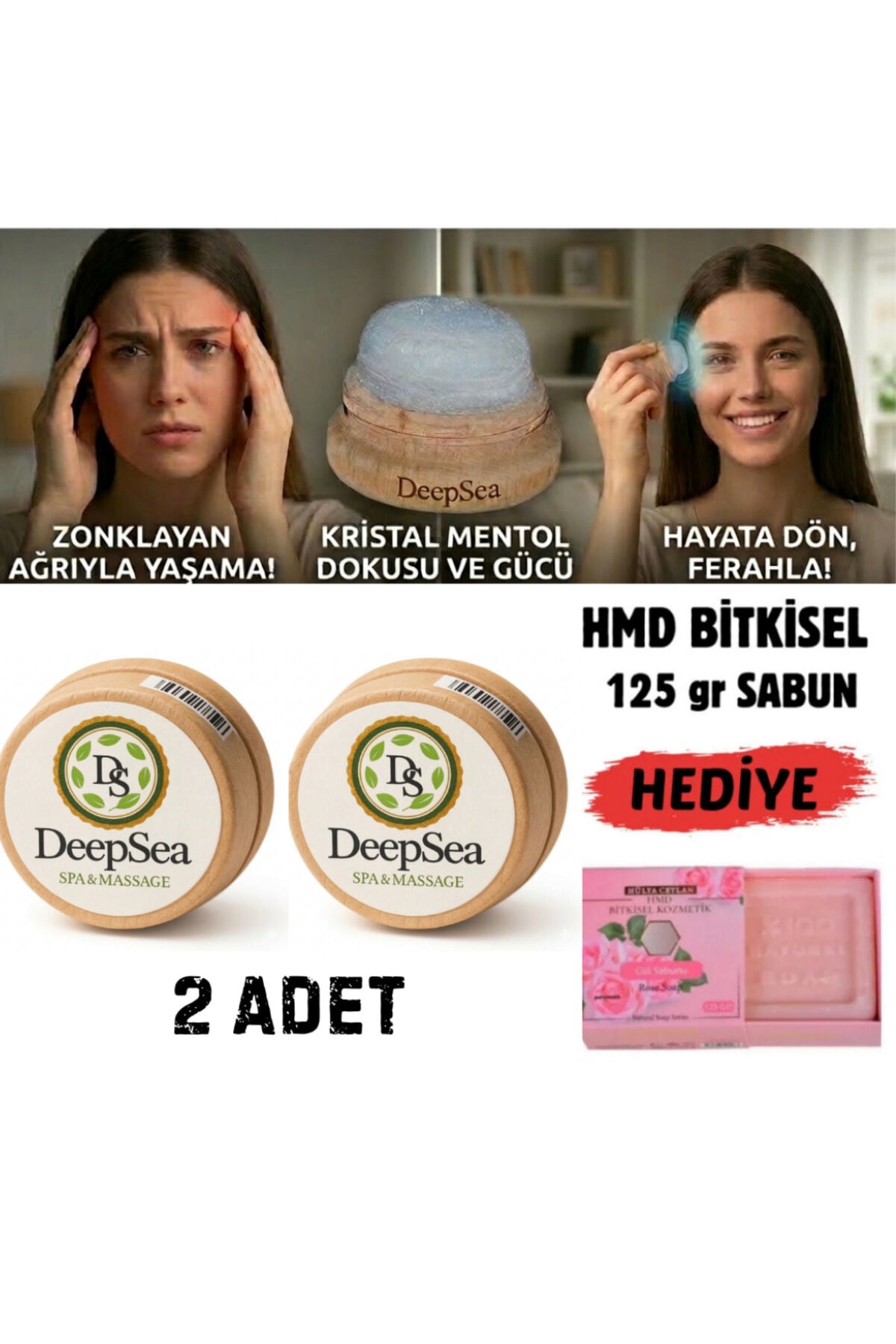 Doğal Kristal Mentol Migren Taşı 2 Ad.-125 gr Hmd Sabun Hediye-Baş, Şakak, Boyun ve Ense İçin Ferahlatıcı ve Rahatlatıcı Bakım Taşı