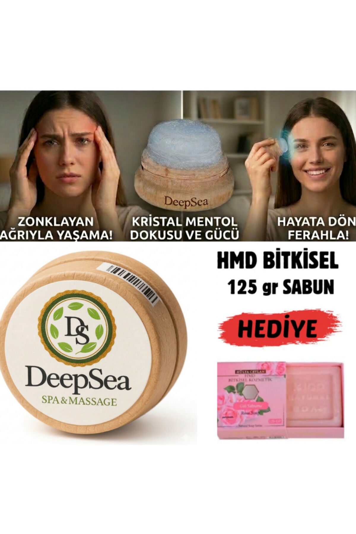 Doğal Kristal Mentol Migren Taşı -125 gr Hmd Sabun Hediye-Baş, Şakak, Boyun ve Ense İçin Ferahlatıcı ve Rahatlatıcı Bakım Taşı