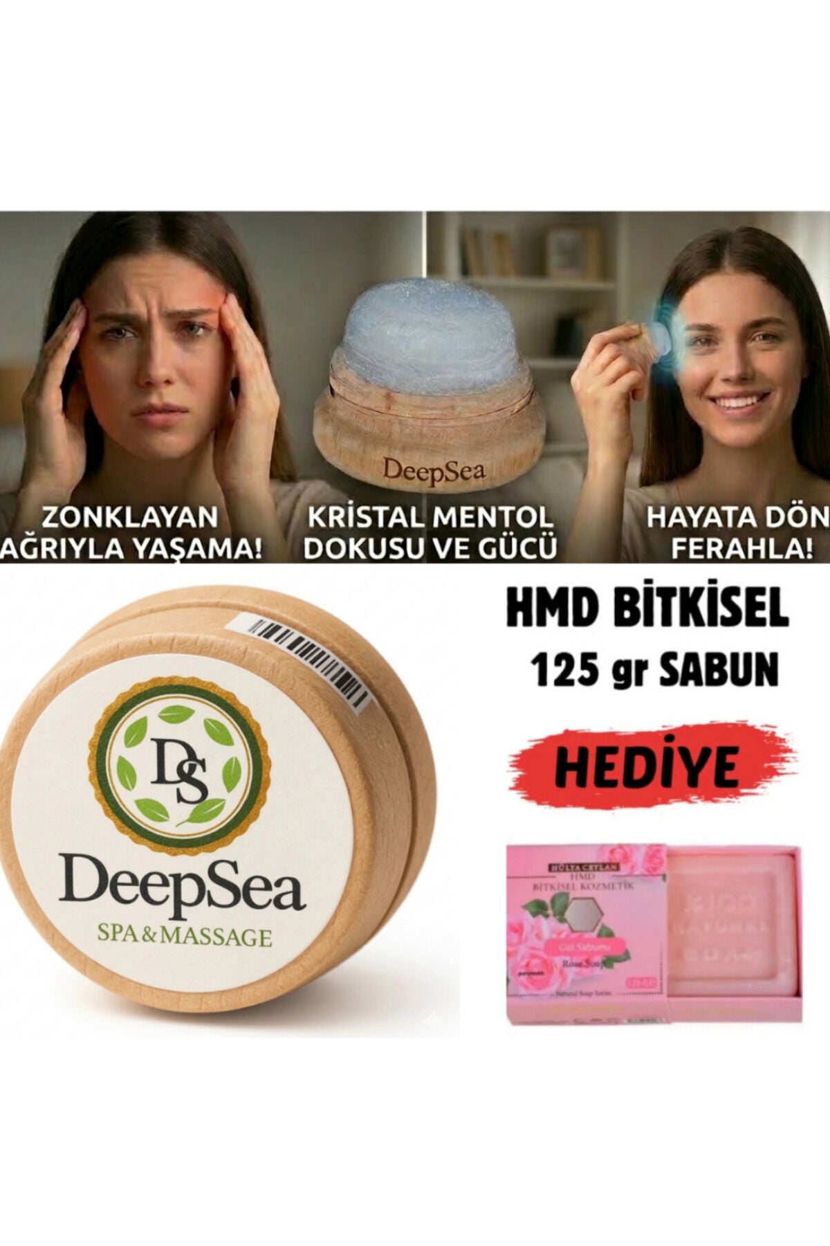 Doğal Kristal Mentol Migren Taşı -125 gr Hmd Sabun Hediye-Baş, Şakak, Boyun ve Ense İçin Ferahlatıcı ve Rahatlatıcı Bakım Taşı