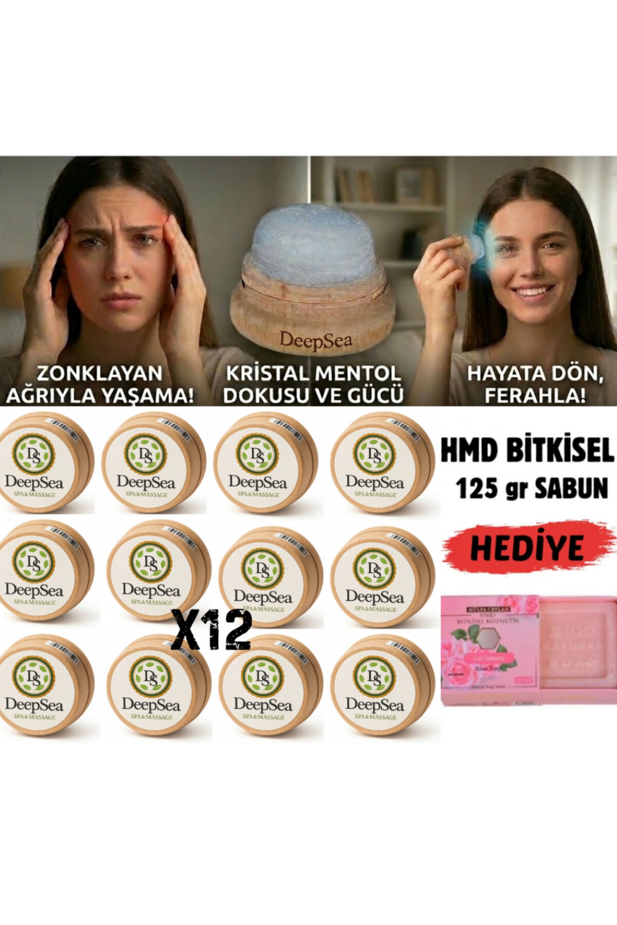 Doğal Kristal Mentol Migren Taşı 12 Ad.-125 gr Hmd Sabun Hediye-Baş, Şakak, Boyun ve Ense İçin Ferahlatıcı ve Rahatlatıcı Bakım Taşı