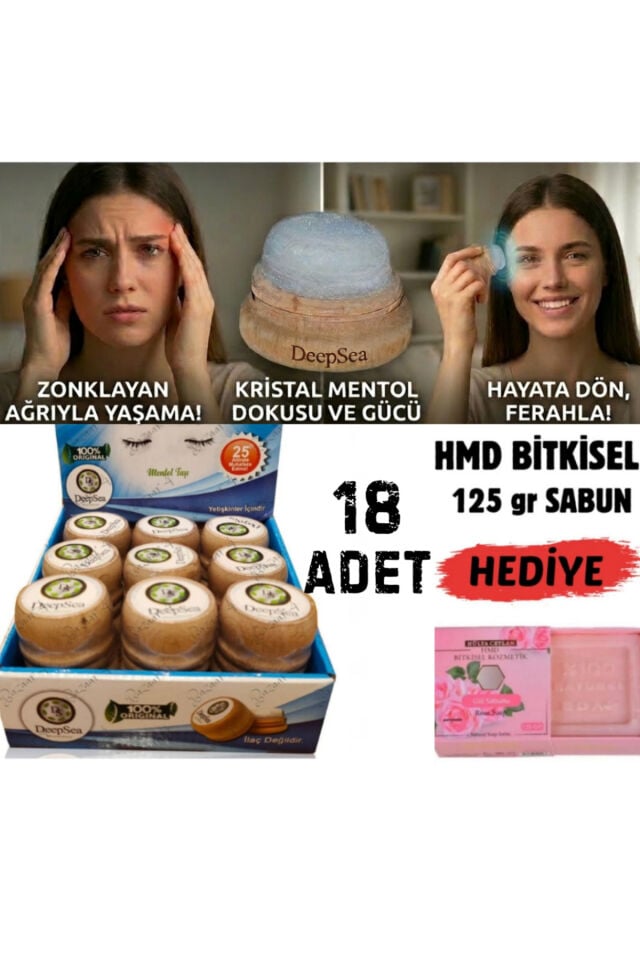 Doğal Kristal Mentol Migren Taşı 18 Ad.-125 gr Hmd Sabun Hediye-Baş, Şakak, Boyun ve Ense İçin Ferahlatıcı ve Rahatlatıcı Bakım Taşı