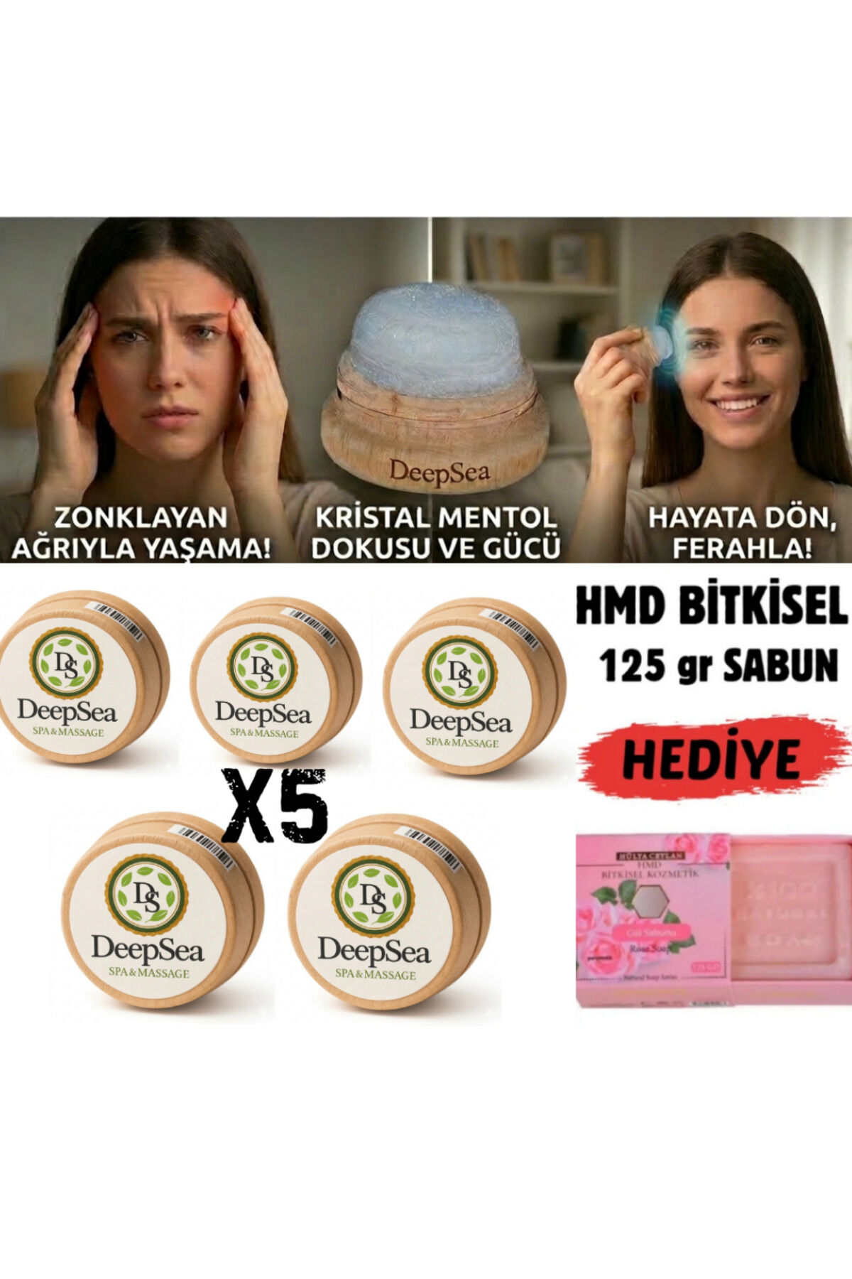 Doğal Kristal Mentol Migren Taşı 5 Ad.-125 gr Hmd Sabun Hediye-Baş, Şakak, Boyun ve Ense İçin Ferahlatıcı ve Rahatlatıcı Bakım Taşı