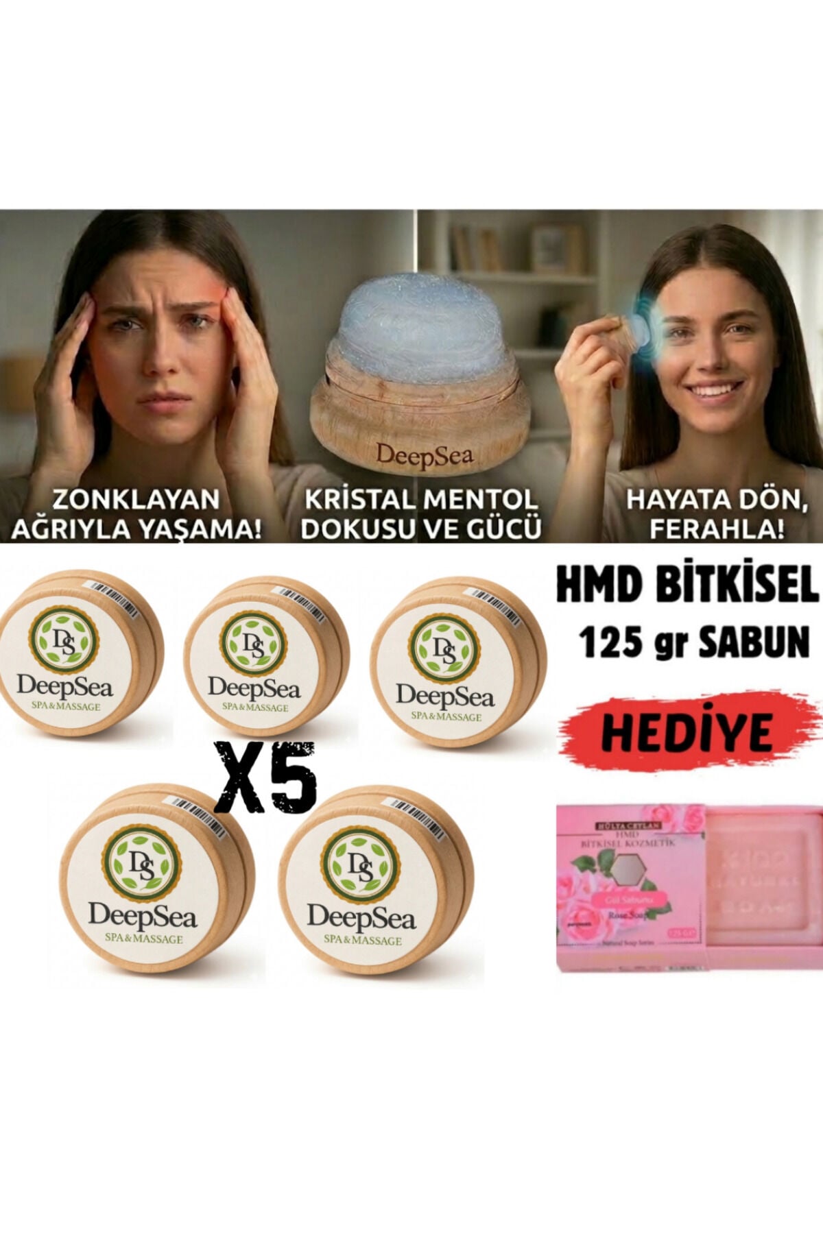 Doğal Kristal Mentol Migren Taşı 5 Ad.-125 gr Hmd Sabun Hediye-Baş, Şakak, Boyun ve Ense İçin Ferahlatıcı ve Rahatlatıcı Bakım Taşı