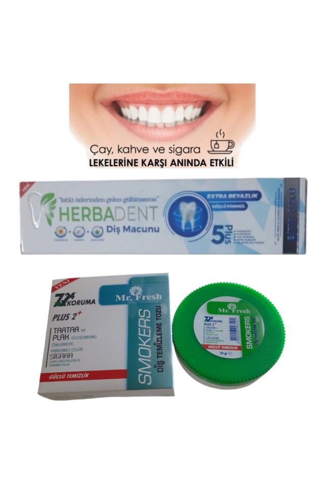 Bitki Özlü Diş Macunu 50 ml + Diş Beyazlatma Tozu 50 gr + 3'lü Diş Fırçası + Hediye Sabun | Komple Ağız Bakım Seti