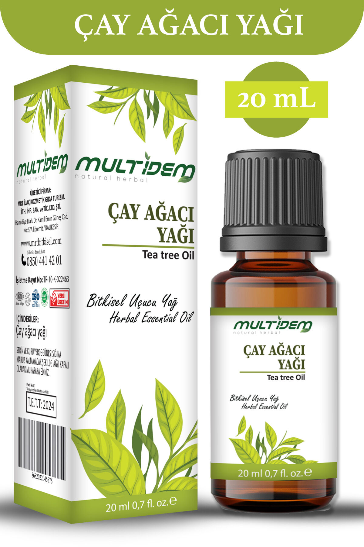 Çay Ağacı Yağı 20 ml | Sivilce ve Akne Karşıtı, Arındırıcı ve Hijyen Sağlayıcı Bitkisel Bakım Yağı