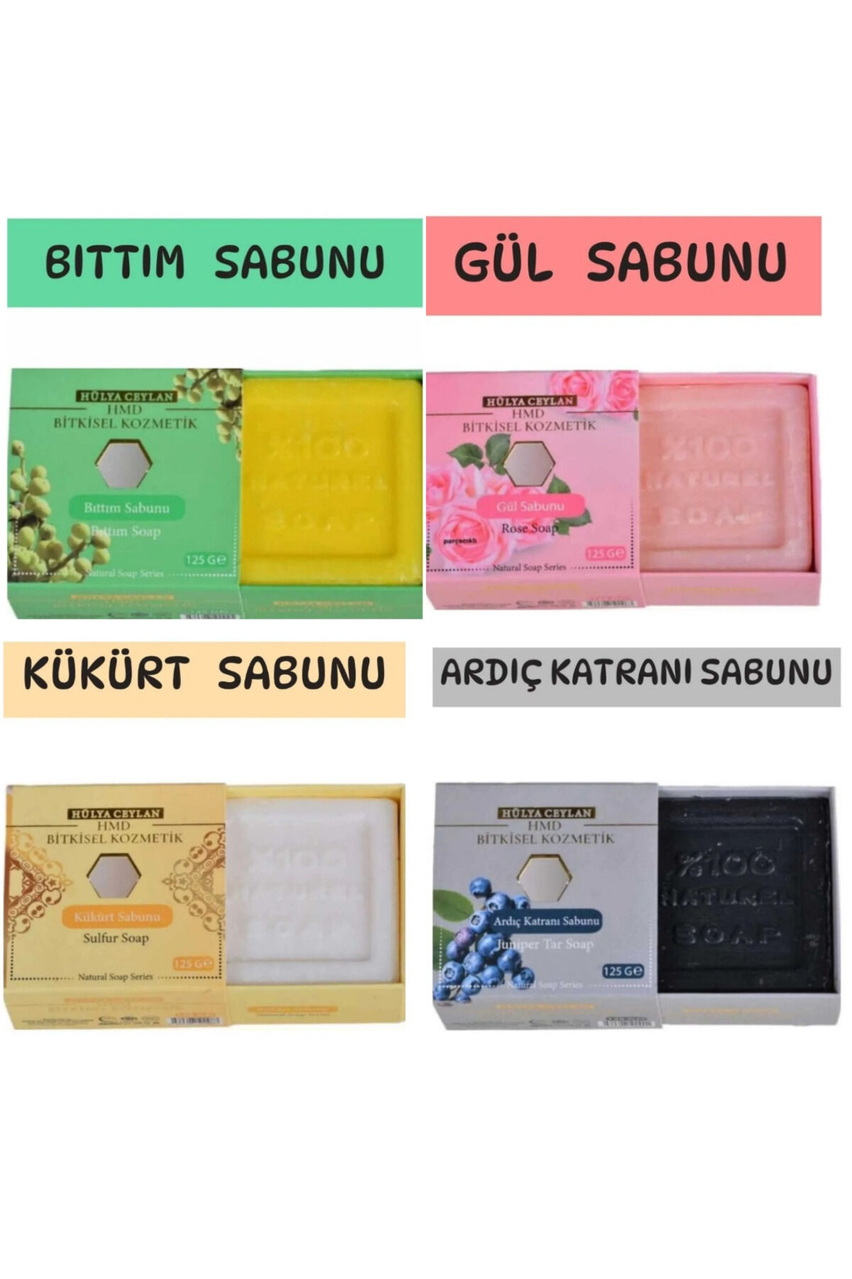 Bıttım, Gül, Kükürt ve Ardıç Sabun 4 x 125 gr | Çok Yönlü Arındırıcı, Besleyici ve Cilt Dengeleyici Doğal Sabun Seti