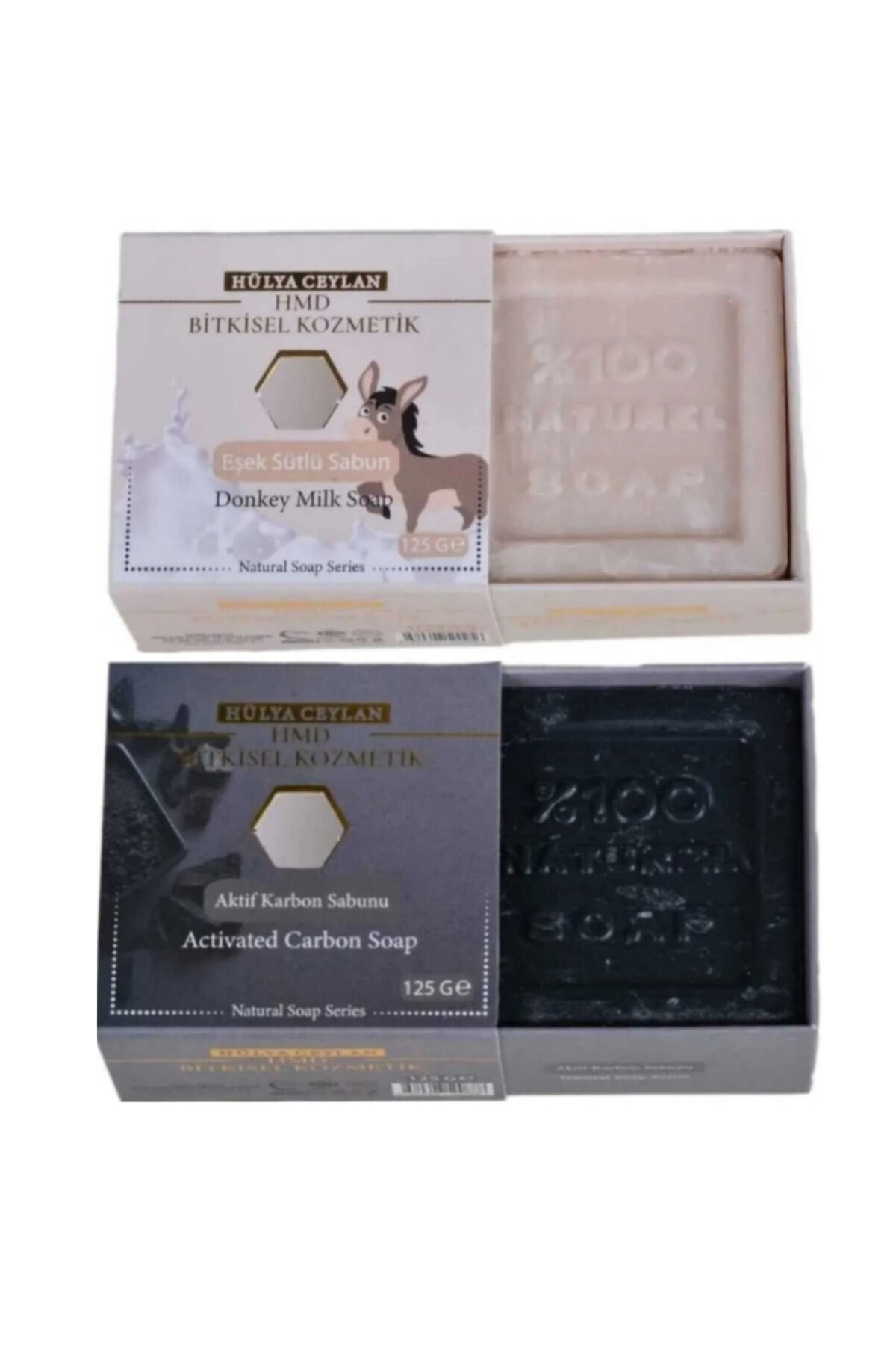 Eşek Sütlü ve Aktif Karbon Sabun 2 x 125 gr | Besleyici, Derinlemesine Arındıcı ve Işıltı Verici Doğal Bitkisel Sabun Seti