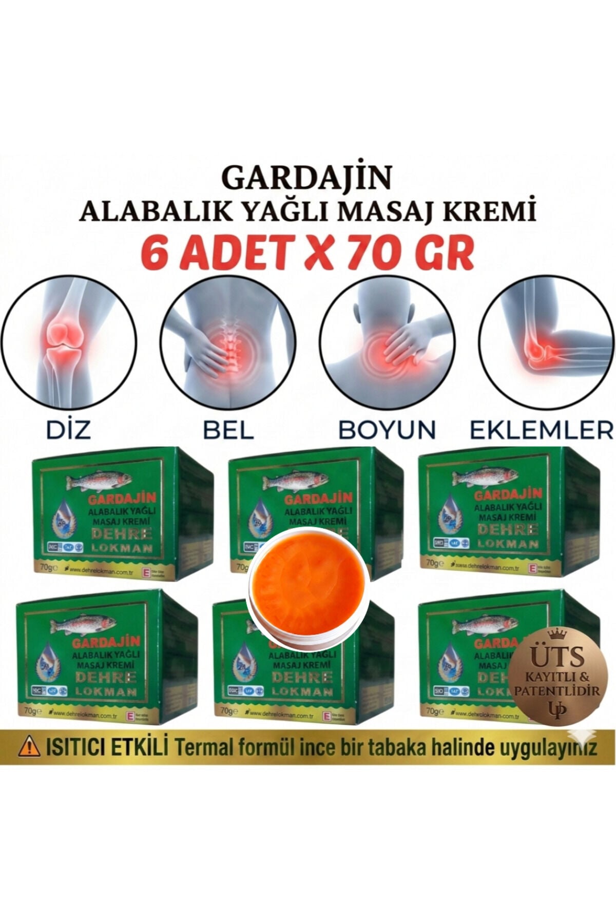 Gardajin Alabalık Yağlı Masaj Kremi 6 x 70 gr | Diz, Bel, Boyun, Kas ve Eklemler İçin Uzun Süreli ve Güçlü Bakım Seti