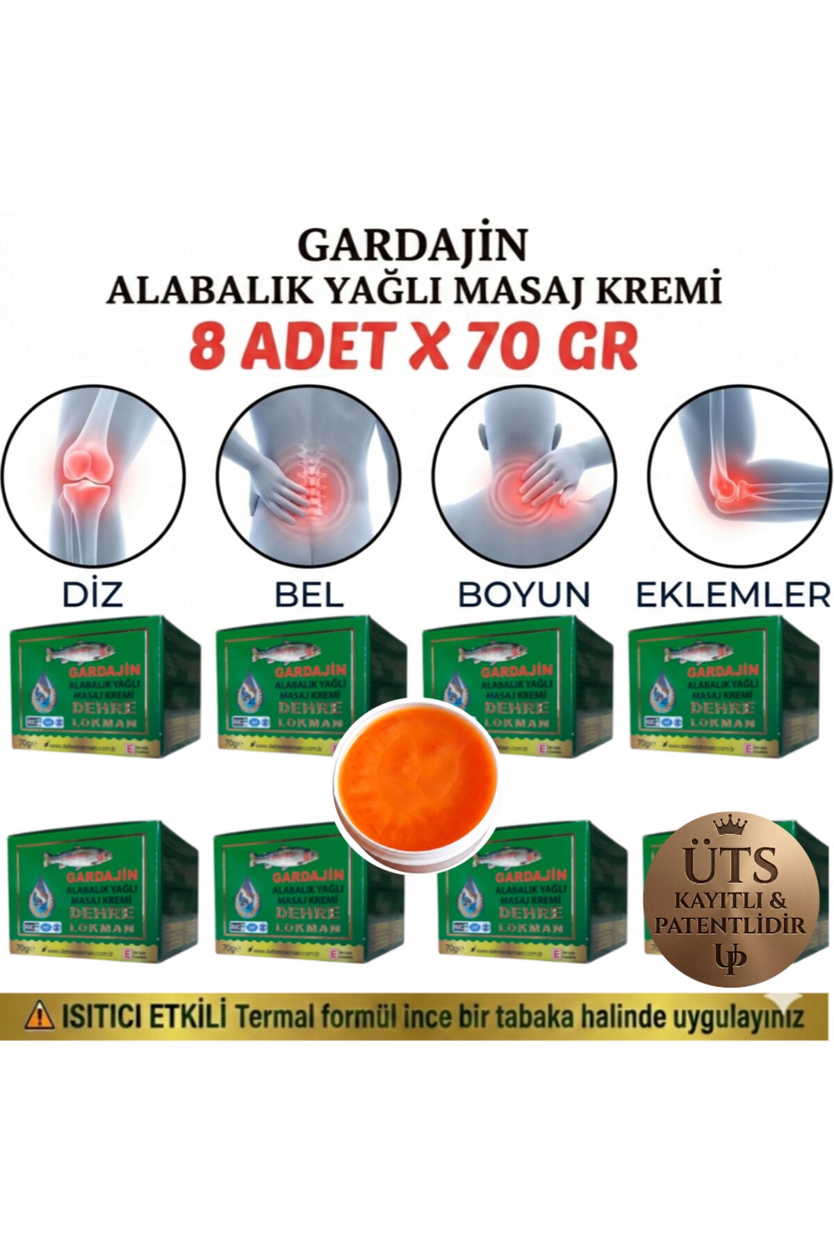 Gardajin Alabalık Yağlı Masaj Kremi 8 x 70 gr | Diz, Bel, Boyun, Kas ve Eklemler İçin Uzun Süreli ve Güçlü Bakım Seti