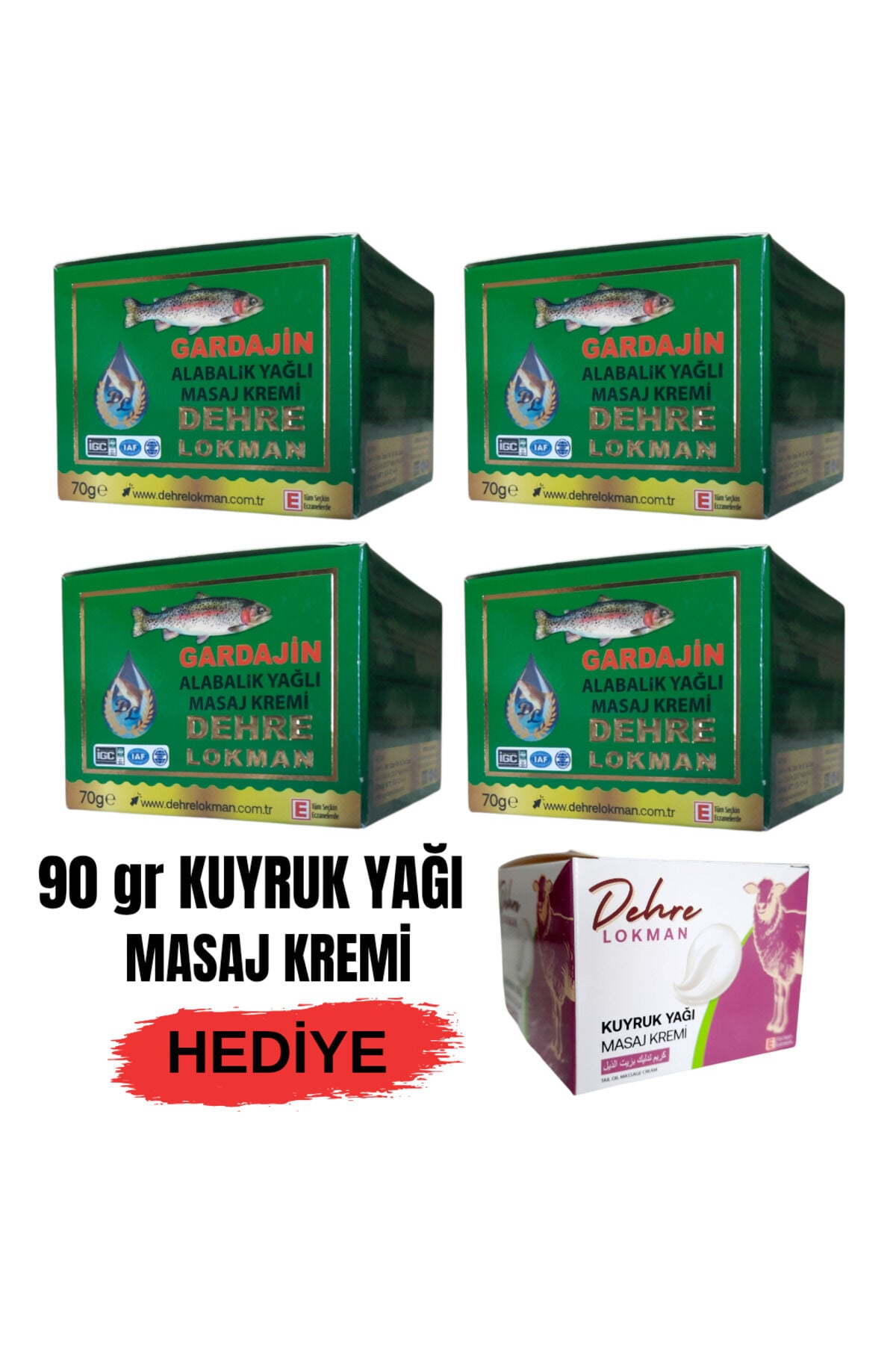 Gardajin Alabalık Yağlı Masaj Kremi 4'lü Avantaj Paketi (70 gr x 4) + Kuyruk Yağı Masaj Kremi Hediyeli